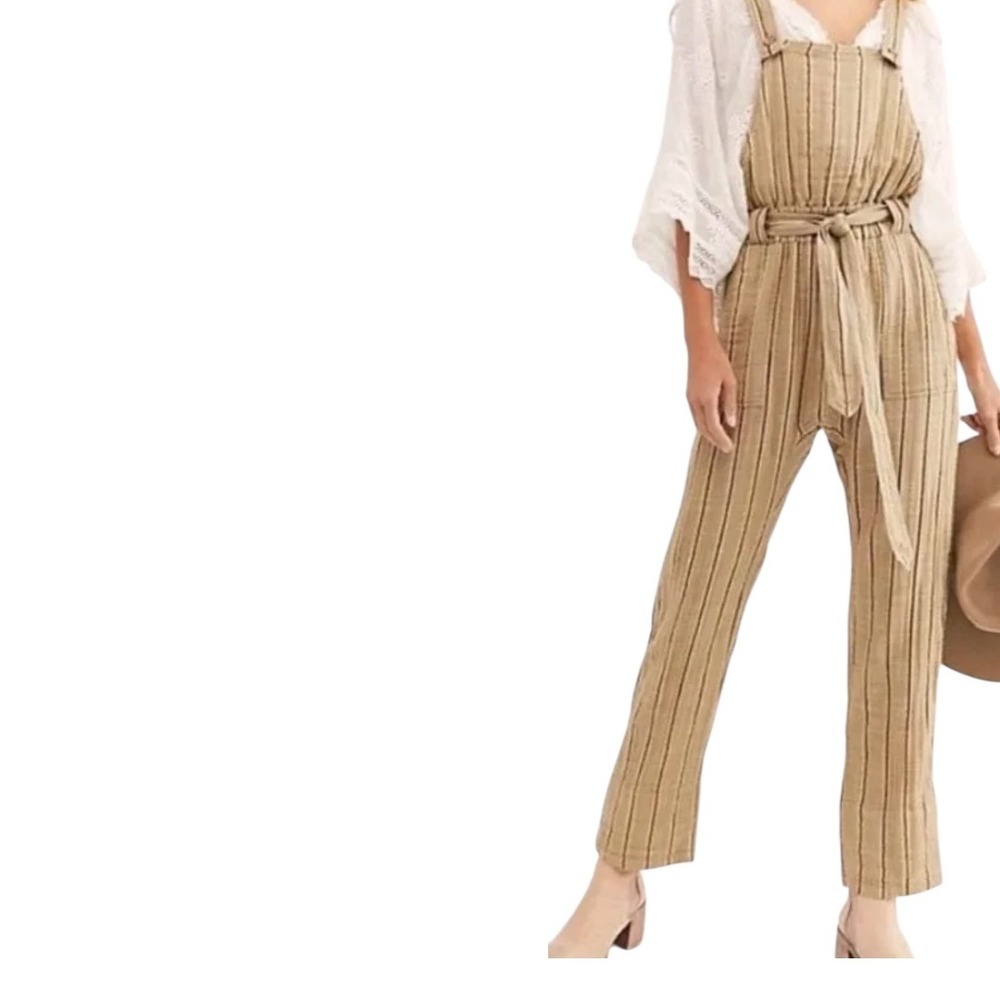 Free People One Ballast‎ Striped
Belted Overalls Jumpsuit Beige
Moss S